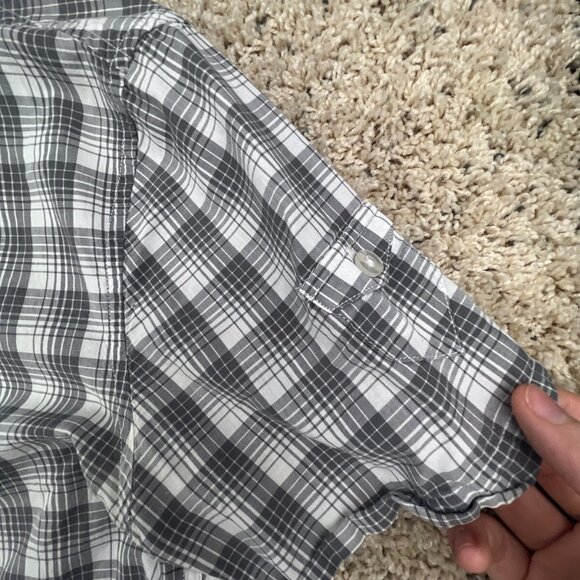 AX Armani Exchange Short Sleeve Button Up Shirt Small Slim Fit Cotton Gray Plaid - Picture 11 of 13